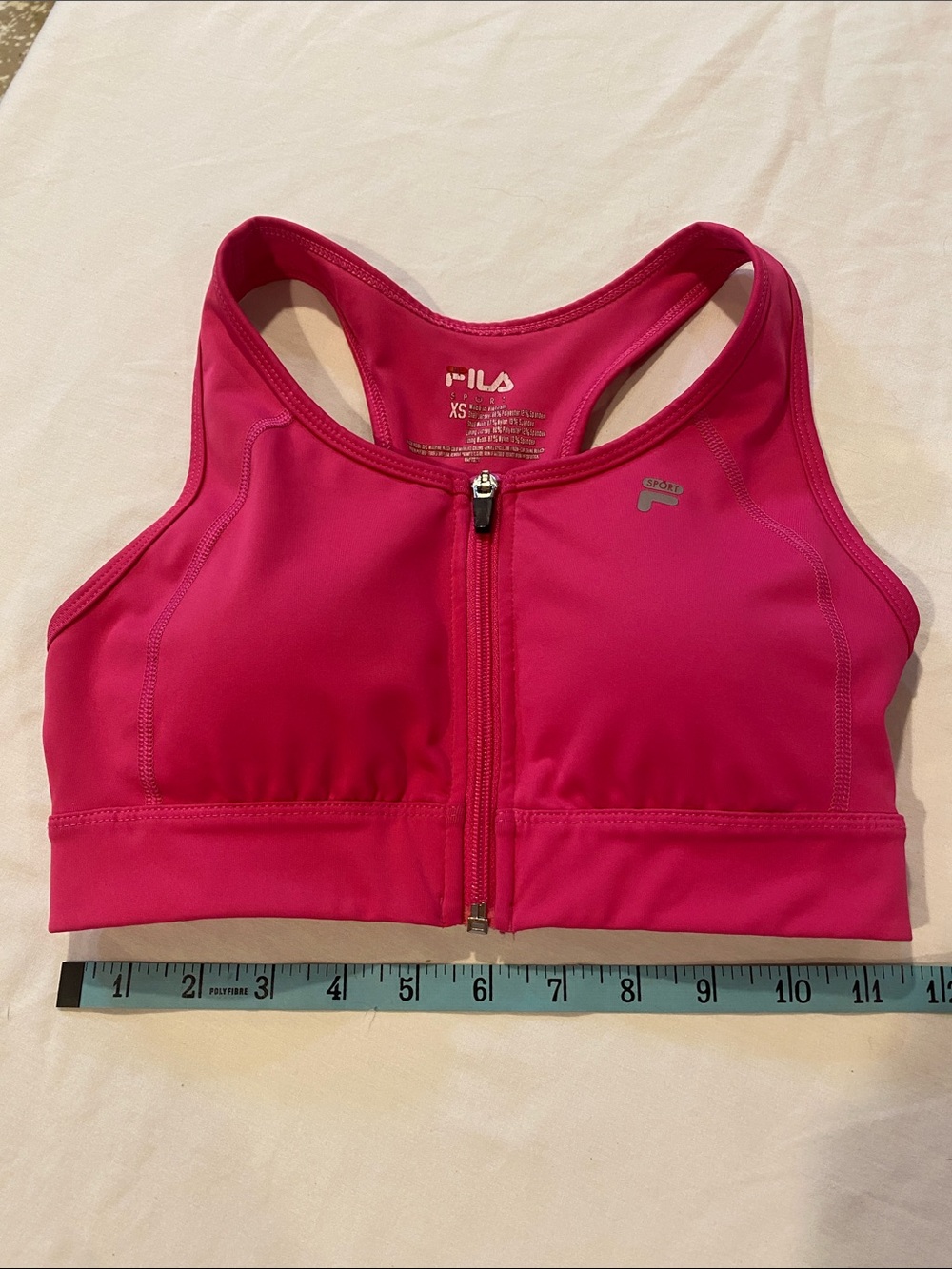 FILA Hot Pink Front-Zip Racerback Bikini Top with Security Clasp. XS